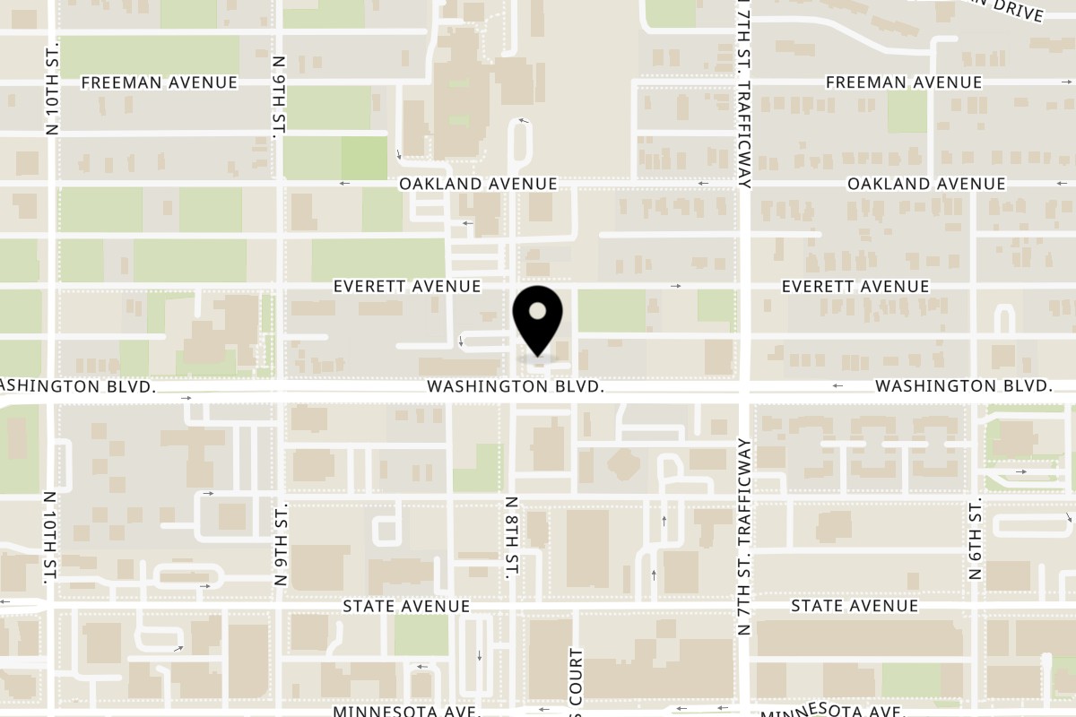 Map showing the location of Sazon Restaurant on 748 Washington Blvd b in Kansas City
